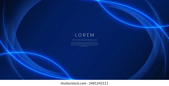 Elegant light blue curved line on dark blue background copy space for text. Vector illustration