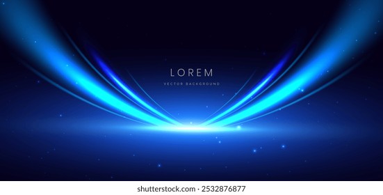 Elegant light blue curved line on dark blue background copy space for text. Vector illustration