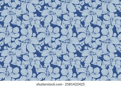 Elegant light blue floral pattern on a deep blue background.  Perfect for textile design, wallpaper, or website backgrounds.