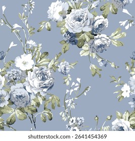 Elegant Light Blue Floral Print Seamless Pattern