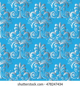 Elegant  light blue floral vector seamless pattern wallpaper illustration background  with vintage  decorative  stylish silver flowers and ornaments  in Victorian style. Luxury endless texture