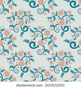 Elegant light floral art seamless pattern. Vector illustration for print, fabric, cover, packaging, interior decor, blog decoration and other your projects.