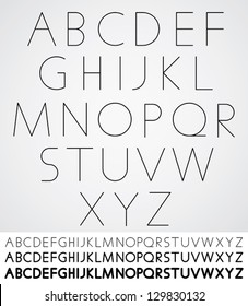 Elegant light font, vector alphabet letters design. Extra light, light, regular and bold versions included.