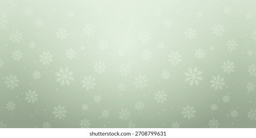 Fondo verde claro elegante del patrón del copo de nieve con la textura suave del gradiente para el invierno y los temas de las Navidades
