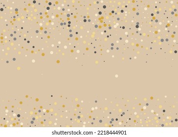 An elegant, light pattern with polka dot in golden, grey and yellow colour on beige background. Fasion, trendy backdrop. Festive, festival pattern for party invites, wedding. Vector illustration