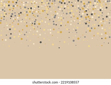 Un elegante patrón claro con un punto de polka de color dorado, gris y amarillo sobre fondo beige. Fasion, fondo de moda. Festividad, patrón de festival para invitaciones a fiestas, boda. Ilustración del vector