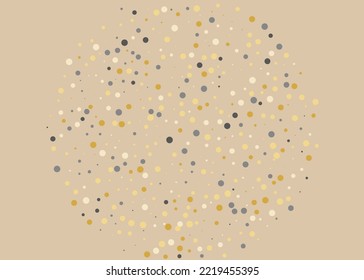 An elegant, light pattern with polka dot in golden, grey and yellow colour on beige background. Fasion, trendy backdrop. Festive, festival pattern for party invites, wedding. Vector illustration