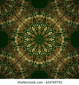 Elegant light and shine vector template on green background. Metallic elements for frame, ribbon, banner, mandalas. Vector golden gradient seamless texture. Realistic abstract golden seamless pattern.