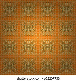 Elegant light and shine vector template on orange background. Metallic elements for frame, ribbon, banner, mandalas. Vector golden gradient seamless texture. Realistic abstract golden seamless pattern