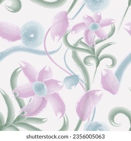 Elegant light watercolor floral seamless pattern. Vector illustration for print, fabric, cover, packaging, interior decor, blog decoration and other your projects.