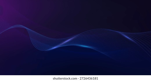 Elegant light waves flowing on a dark background. Minimalist background for banners, posters, covers, brochures, flyers, and websites