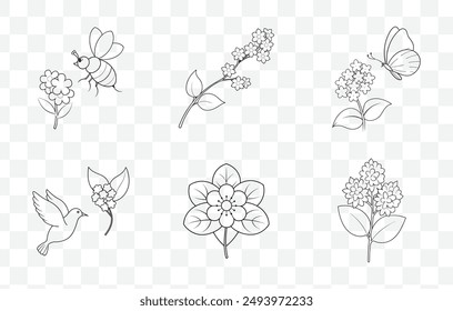 Elegant Lilac Line Art Vector Set for Stunning Floral Designs and Artistic Illustrations