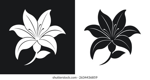 Elegant lily flower illustration in two contrasting color schemes for various design applications