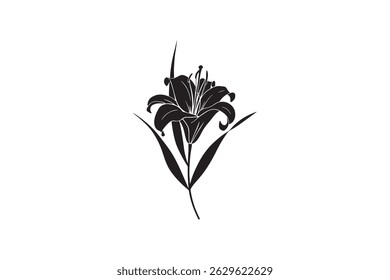 Elegant Lily Flower Silhouette - Modern Botanical Flower Silhouette Art