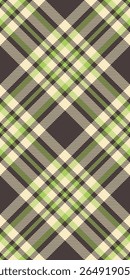 Elegant lime green and beige plaid pattern on dark brown background.  Perfect for textile design, fashion, wrapping paper, or website backgrounds.