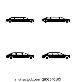 Elegant limo side view icons. Stretch car silhouettes. VIP transportation symbols. Luxury vehicle vector graphics.