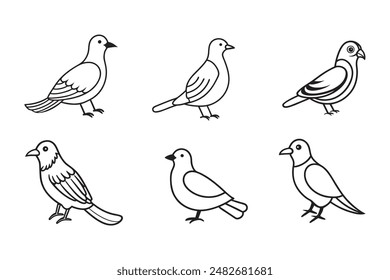 Elegant Line Art Bird Silhouette Vector Illustration.
