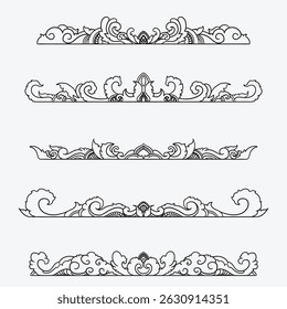 Elegant Line Art Borders with Wave and Floral Motifs