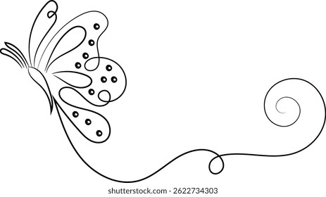 Elegant line art butterfly design with a swirl.