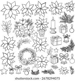 Elegante arte de linha de elementos de Natal