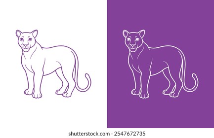 Elegante linha arte de um Cougar com cauda curva