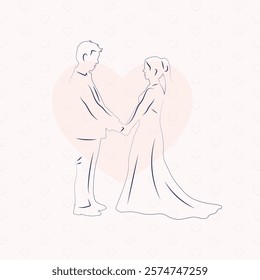 Elegant line art of couples holding hands, perfect for romantic Valentine's Day cards, wedding invitations, or love-themed designs. A timeless vector illustration celebrating togetherness and love.