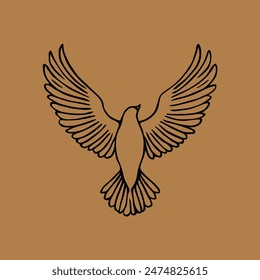 An elegant line art depiction of a soaring bird with outstretched wings.