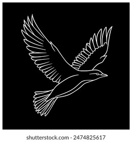 Una elegante representación de arte lineal de un pájaro que se eleva con las alas extendidas.