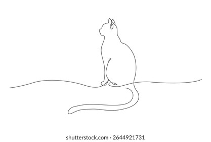 Elegant Line Art Drawing of a Sitting Cat Pet Minimalist Design Perfect for Home Decor and Print