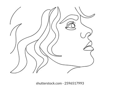 Elegant Line Art Drawing Woman's Profile, Hair, Face, Beauty