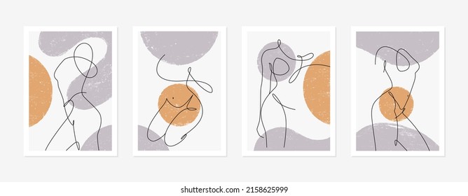 Elegant line art of erotic woman figures and abstract shapes. Contemporary poster design of female silhouettes in trendy style for wall decoration, postcard or brochure cover design