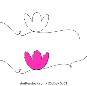 Elegant line art featuring vibrant pink and white petals in a minimalist, flowing design. Vector illustration.