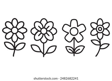 Elegant Line Art Floral Silhouette Vector Illustration.
