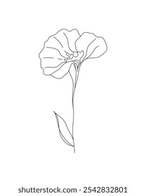 Elegant Line Art Flower: A Delicate Hand-Drawn Illustration of a Blooming Blossom with Graceful Leaves, Ideal for Minimalist Decor, Invitations, and Botanical Design Projects