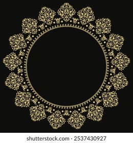 Elegant line art frame in Eastern style with gold floral and lace outlines. Intricate, symmetrical border with central text space, perfect for invitations and cards. Adds a refined, luxurious touch.