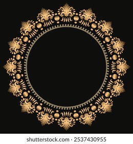 Elegante marco de arte de línea en estilo oriental con contornos florales y de encaje dorados. Borde intrincado y simétrico con espacio central de texto, perfecto para invitaciones y tarjetas. Añade un toque refinado y lujoso.