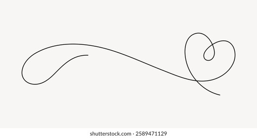 Elegant line art with a heart shape. The line art flows smoothly, forming a heart. Simple line art design, perfect for decor. Heart line art on a white background. Love element vector.