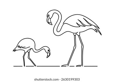 Elegante ilustração de arte de linha representando dois flamingos bonitos em pé junto com a graça