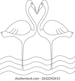 Elegant line art illustration of a heron couple, gracefully posed in a minimalist and romantic style. Perfect for nature, wildlife, or decorative design themes.