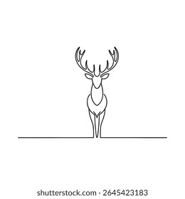 Elegant line art illustration of a majestic deer with large antlers on a clean white background