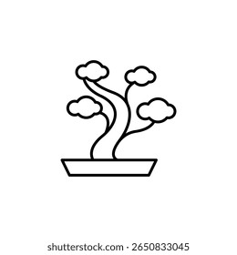 Elegant Line Art Illustration Of A Miniature Bonsai Tree In Pot