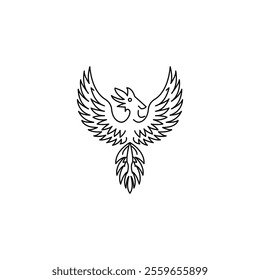 Elegant Line Art Illustration of a Phoenix