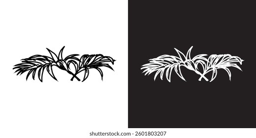 Elegant Line Art Illustration of Symmetrical Palm Leaves in Monochrome Contrast