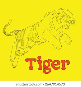 Elegante ilustração em arte de linha de um tigre — arrojado, mínimo e cheio de beleza selvagem.