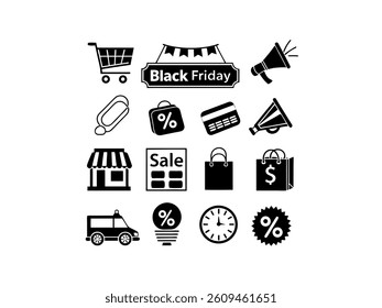 Elegant line art illustration of two man or women shopping on Black Friday. set of black and white icons perfectly captures the essence of Black Friday shopping. Hand-drawn Black Friday Shopping Icons