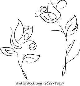 Elegant line art illustration of two stylized roses, perfect for invitations, cards, or minimalist designs. Simple, yet sophisticated floral design.