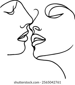 Elegant Line Art of a Kissing Couple vector silhouette design