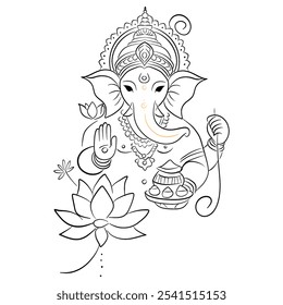 Elegant Line Art of Lord Ganesha with Lotus Symbol