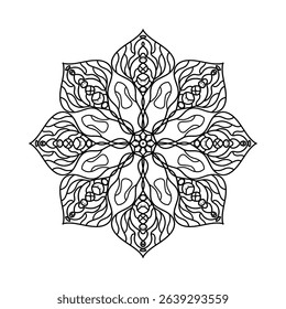 Elegant Line Art Mandala with Abstract Floral Petals and Symmetrical Pattern