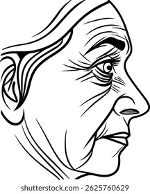 Retrato elegante del arte de la línea de una mujer mayor en blanco y negro de la vista del Perfil